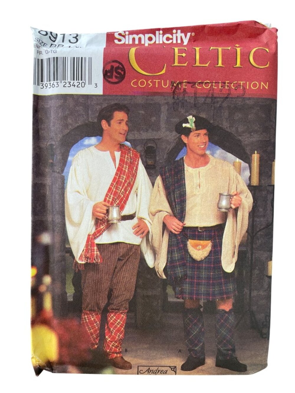 90s Simplicity 8913 Sewing Pattern Large-XL Kilt Celtic Costume Pattern UNCUT